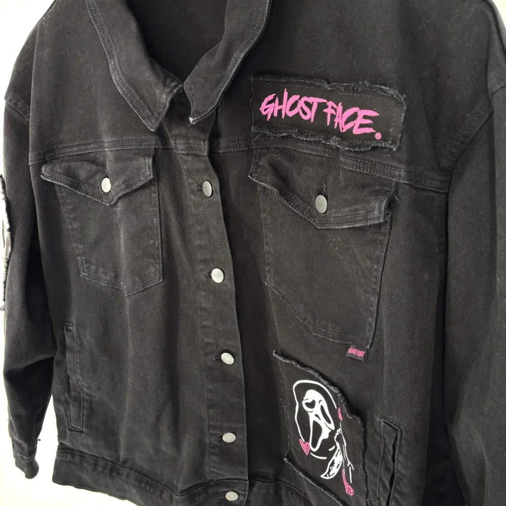 Ghost Face Denim Jacket 2024 Patches Black Pink Unisex PLUS XL